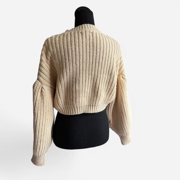 Top Shop Cream chunky cropped knit sweater oversized sz small balloon sleeves - Picture 3 of 8
